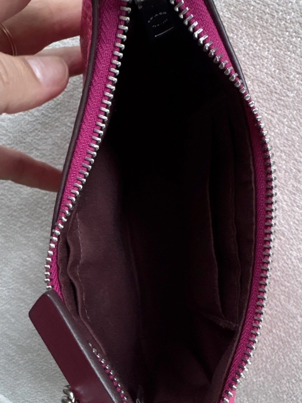 WORN ONCE - Coach “Teri” Hot Pink Leather Mini with Silver Chain & Crossbody - Picture 6 of 7